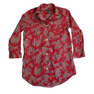 Ralph Lauren Nightgown Womens Large Red Paisley Cotton Sleep Shirt Pajamas